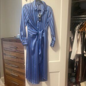 Rails Blue Striped Satin Shirt Dress